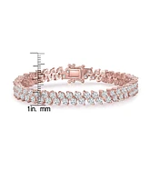 Sterling Silver with Cubic Zirconia Icicle Cluster Double Row Tennis Bracelet