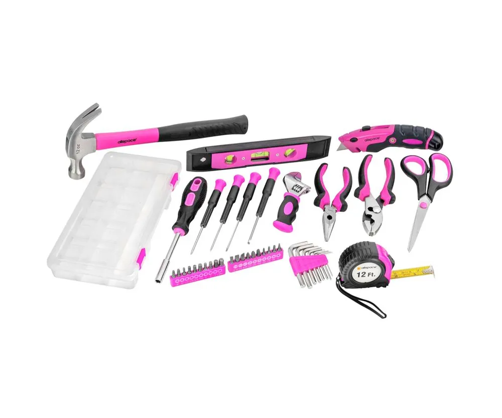 43 Piece Essential Tool Set with Pink Bag and Hand Tools