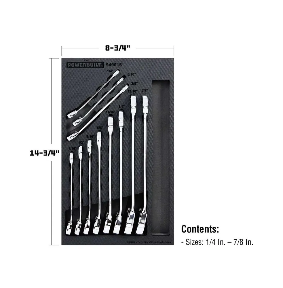 11 Piece Pro Tech Sae Reversible Ratcheting Combination Wrench Set