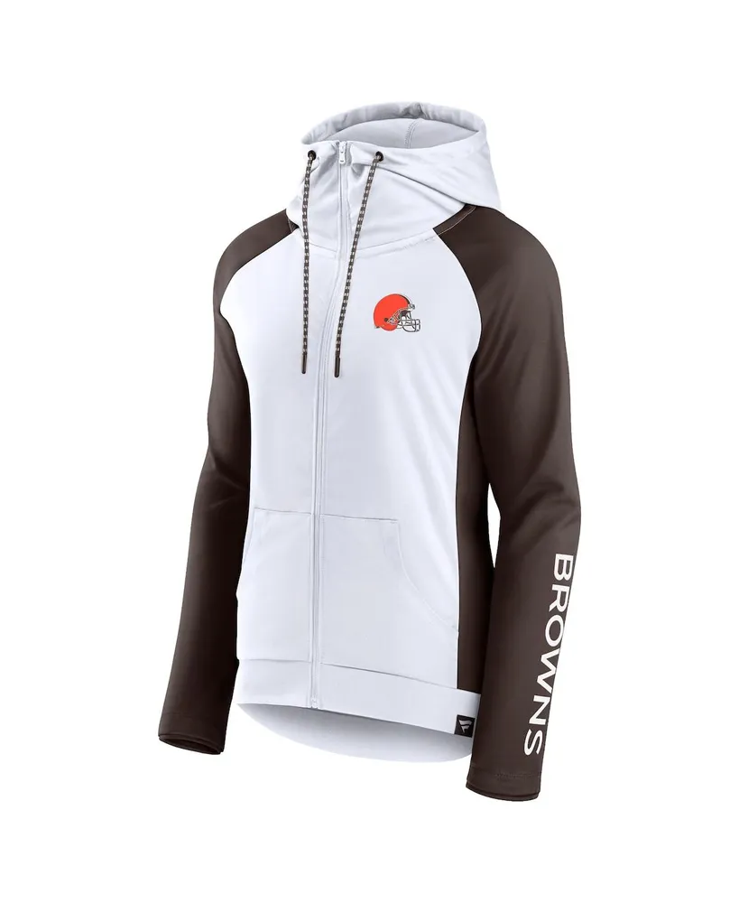 Women's Fanatics White, Brown Cleveland Browns End Around Raglan Full-Zip Hoodie