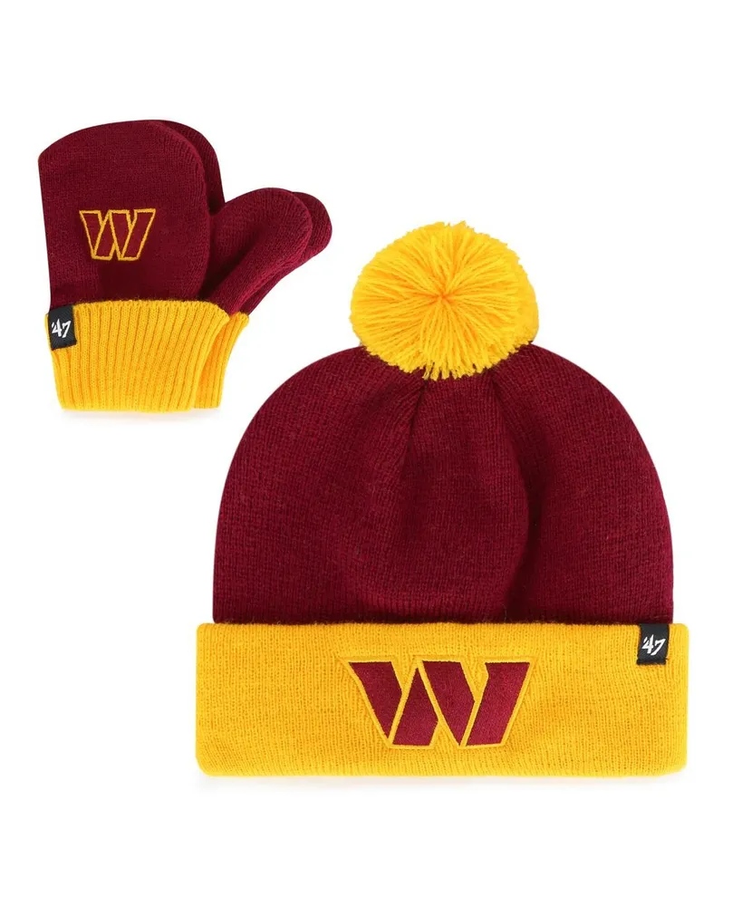 Little Boys and Girls '47 Brand Burgundy, Gold Washington Commanders Bam Bam Cuffed Knit Hat with Pom Mittens Set