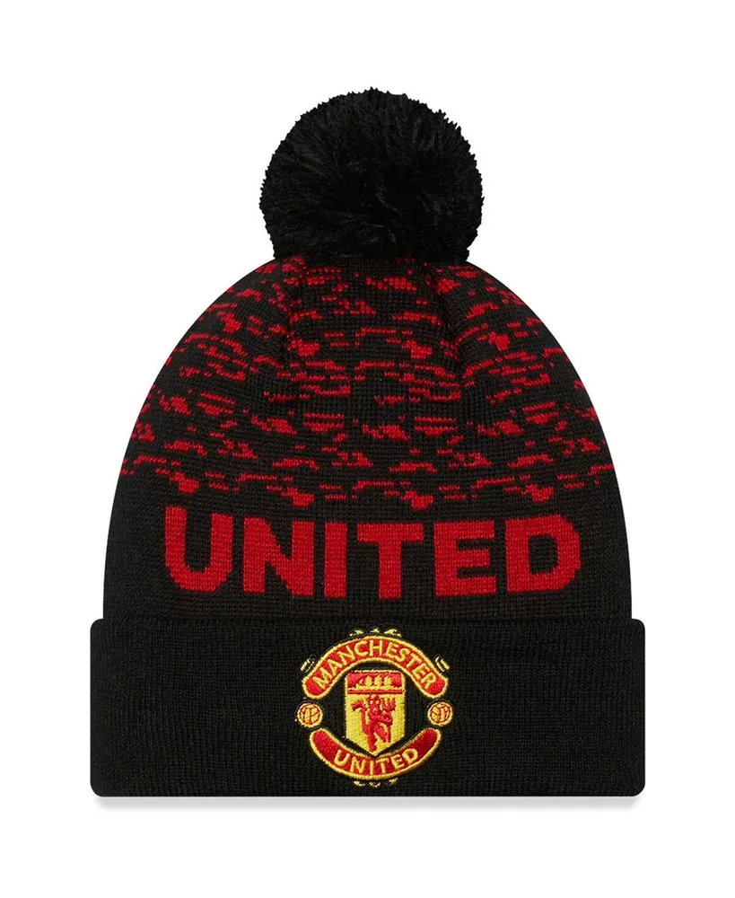 Men's New Era Black Manchester United Marl Cuffed Knit Hat with Pom