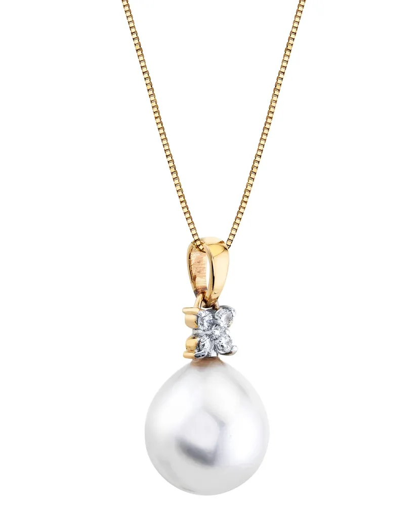 Cultured Freshwater Pearl (11mm) & Diamond (1/10 ct. t.w.) 18" Pendant Necklace in 14k Gold