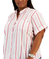 Tommy Hilfiger Plus Cotton Striped Camp Shirt