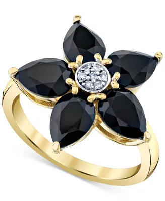 Onyx & Diamond Accent Flower Ring in 10k Gold