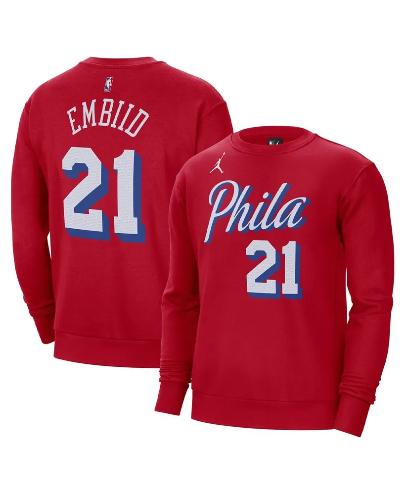 Men's Jordan Joel Embiid Red Philadelphia 76ers Statement Name and Number Pullover Sweatshirt