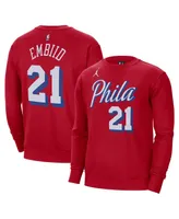 Men's Jordan Joel Embiid Red Philadelphia 76ers Statement Name and Number Pullover Sweatshirt