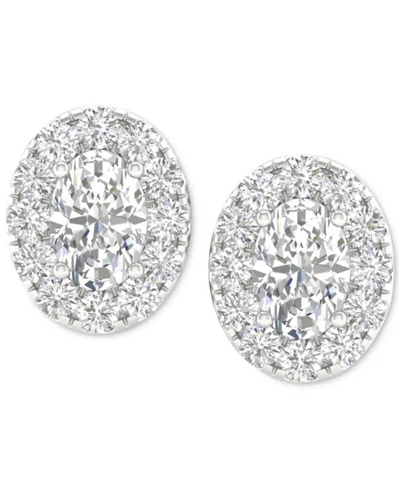 Diamond Oval Halo Stud Earrings (3/4 ct. t.w.) in 14k White Gold