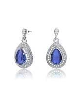 Genevive Sterling Silver White Gold Plated Cubic Zirconia Pear Drop Earrings