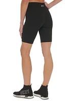 Dkny Sport Women's High Waist Metallic Logo Print Bicycle Shorts