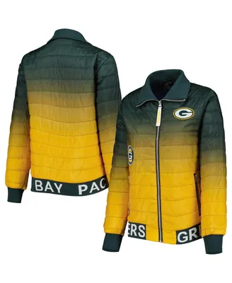 The Wild Collective Women's Green, Gold Green Bay Packers Color Block Full-Zip Puffer Jacket