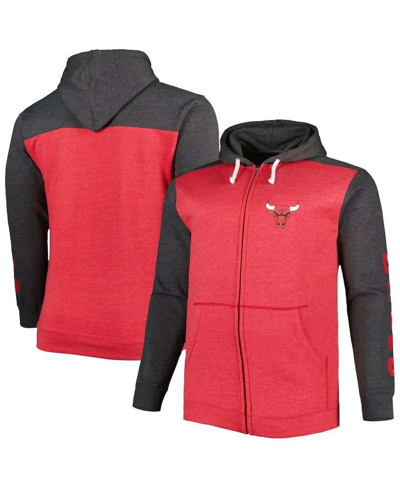 Fanatics Men's Heathered Red, Black Chicago Bulls Big and Tall Down Distance Full-Zip Hoodie