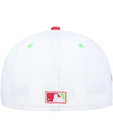 Men's New Era White, Coral Chicago White Sox Cooperstown Collection Comiskey Park 75th Anniversary Strawberry Lolli 59FIFTY Fitted Hat