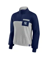 Women's Fanatics Navy, Heather Gray New York Yankees Iconic Cinch Waist Quarter-Zip Top