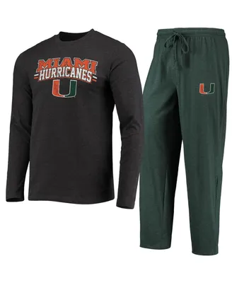 Men's Concepts Sport Green and Heathered Charcoal Miami Hurricanes Meter Long Sleeve T-shirt Pants Sleep Set