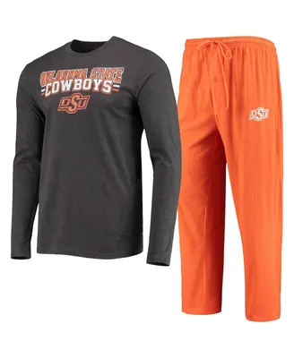 Men's Concepts Sport Orange and Heathered Charcoal Oklahoma State Cowboys Meter Long Sleeve T-shirt and Pants Sleep Set