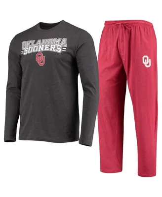 Men's Concepts Sport Crimson and Heathered Charcoal Oklahoma Sooners Meter Long Sleeve T-shirt Pants Sleep Set