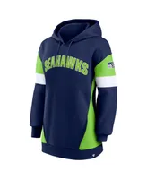 Women's Fanatics College Navy, Neon Green Seattle Seahawks Lock It Down Pullover Hoodie