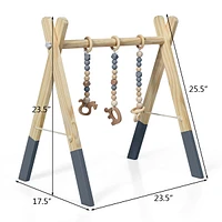Costway Baby Foldable Wooden Gym with 3 Wooden Teething Toys