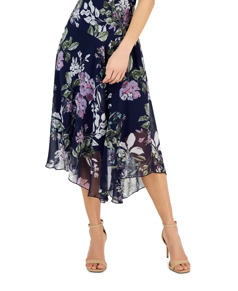 Connected Petite Floral-Print Sleeveless Midi Dress