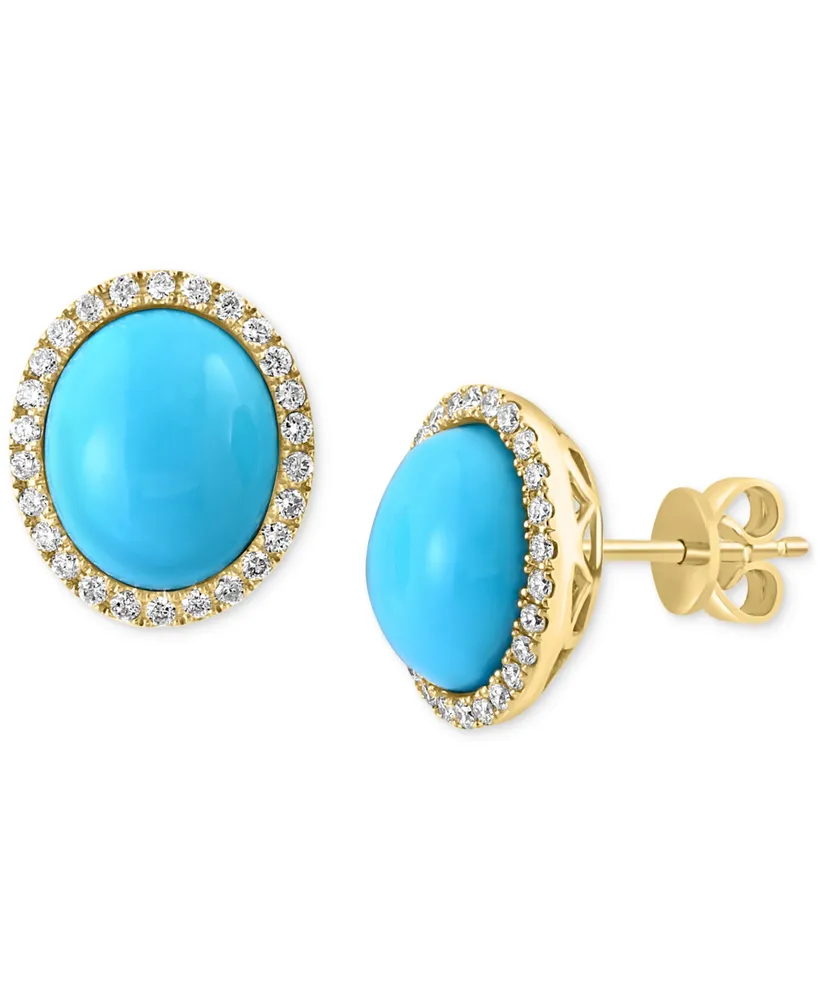 Effy Turquoise & Diamond (3/8 ct. t.w.) Oval Stud Earrings in 14k Gold