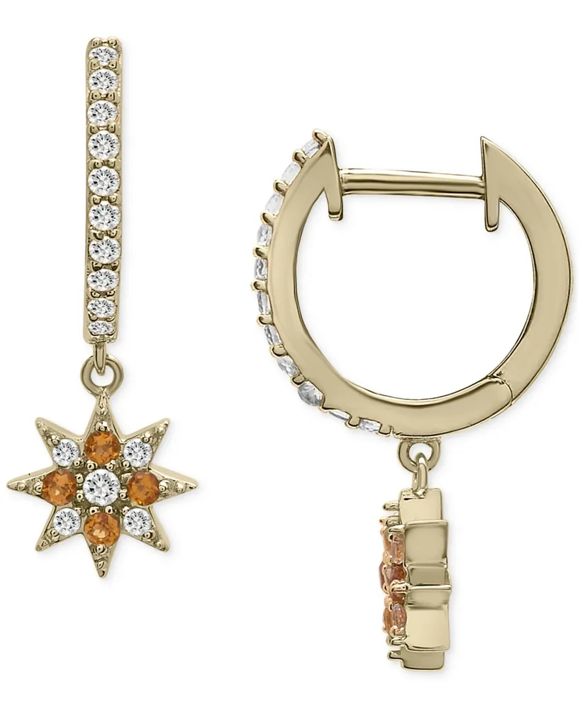 2-Pc. Set Citrine (1/4 ct. t.w.) & Lab-grown White Sapphire (1/2 ct. t.w.) Hoop & Dangle Star Earrings in 14k Gold-Plated Sterling Silver