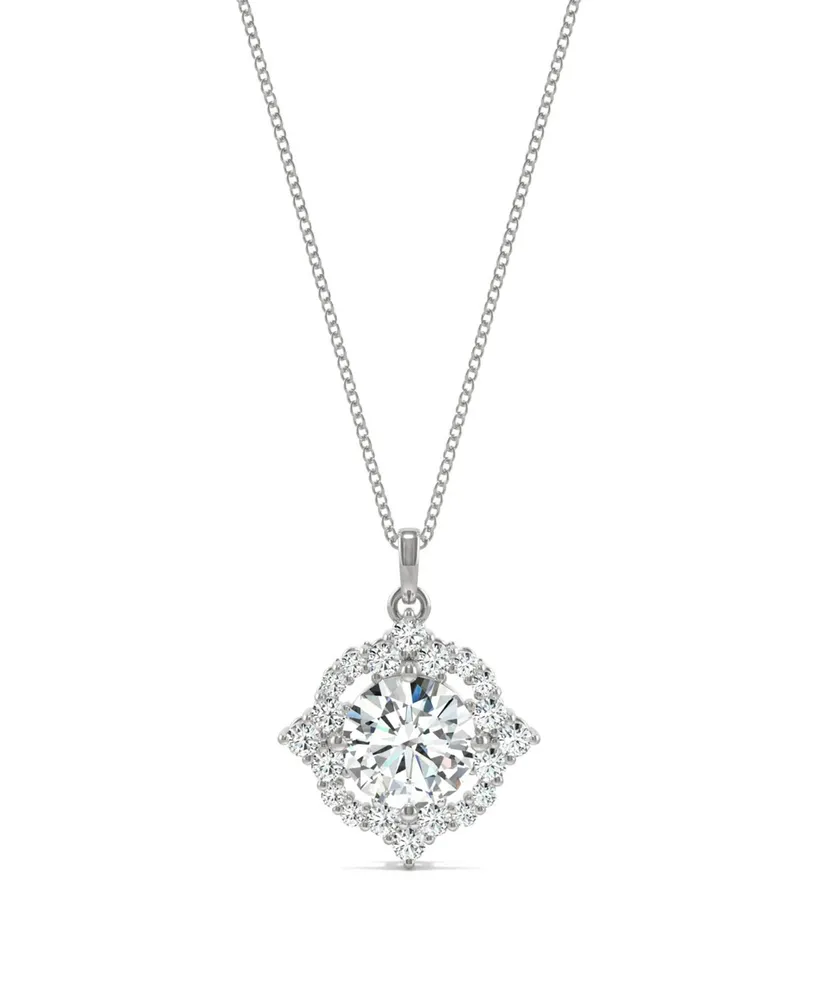 Charles & Colvard Moissanite Halo Pendant Necklace (1 3/8 ct. t.w. Diamond Equivalent) in 14k White Gold