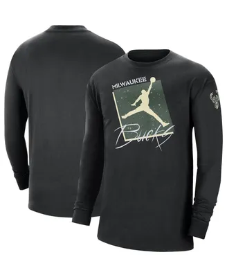 Men's Jordan Black Milwaukee Bucks Courtside Max 90 Vintage-Like Wash Statement Edition Long Sleeve T-shirt