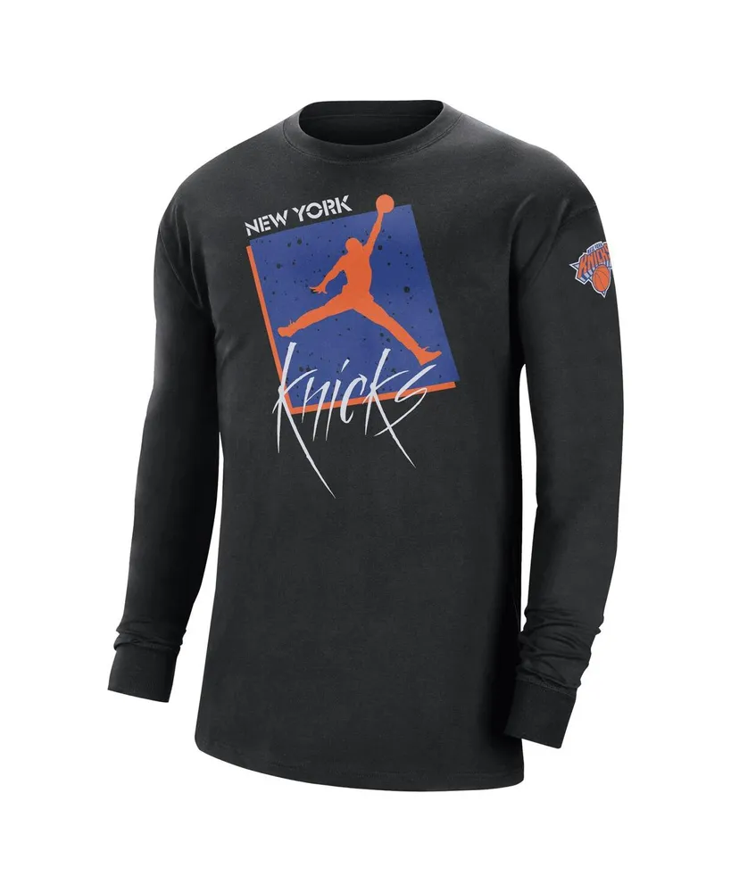 Men's Jordan Black New York Knicks Courtside Max 90 Vintage-Like Wash Statement Edition Long Sleeve T-shirt