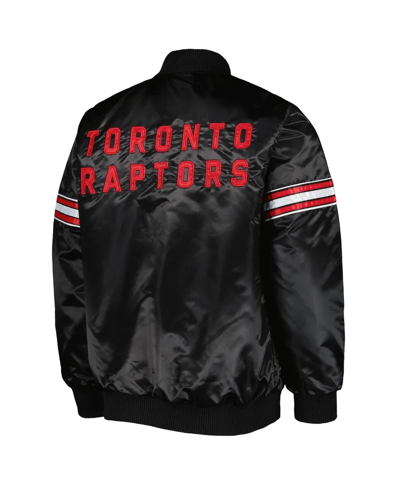 Men's Starter Black Toronto Raptors Pick and Roll Satin Full-Snap Varsity Jacket