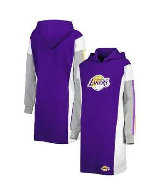 Women's G-iii 4Her by Carl Banks Purple, White Los Angeles Lakers Bootleg Long Sleeve Hoodie T-shirt Dress