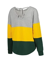 Women's Touch Heathered Gray, Green Bay Packers Outfield Deep V-Back Pullover Sweatshirt