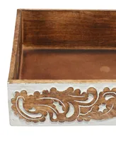 Rosemary Lane Mango Wood Tray with Carved Sides, Set of 2, 18", 15" W