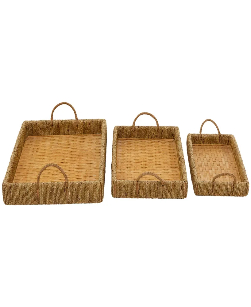 Rosemary Lane Bamboo Woven Tray with Handles, Set of 3, 22", 20", 19" W