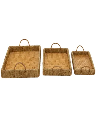 Rosemary Lane Bamboo Woven Tray with Handles, Set of 3, 22", 20", 19" W