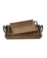 Rosemary Lane Wood Tray with Metal Handles, Set of 3, 20", 24", 27" W