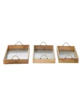 Rosemary Lane Wood Tray with Galvanized Interior, Set of 3, 15", 16", 17" W