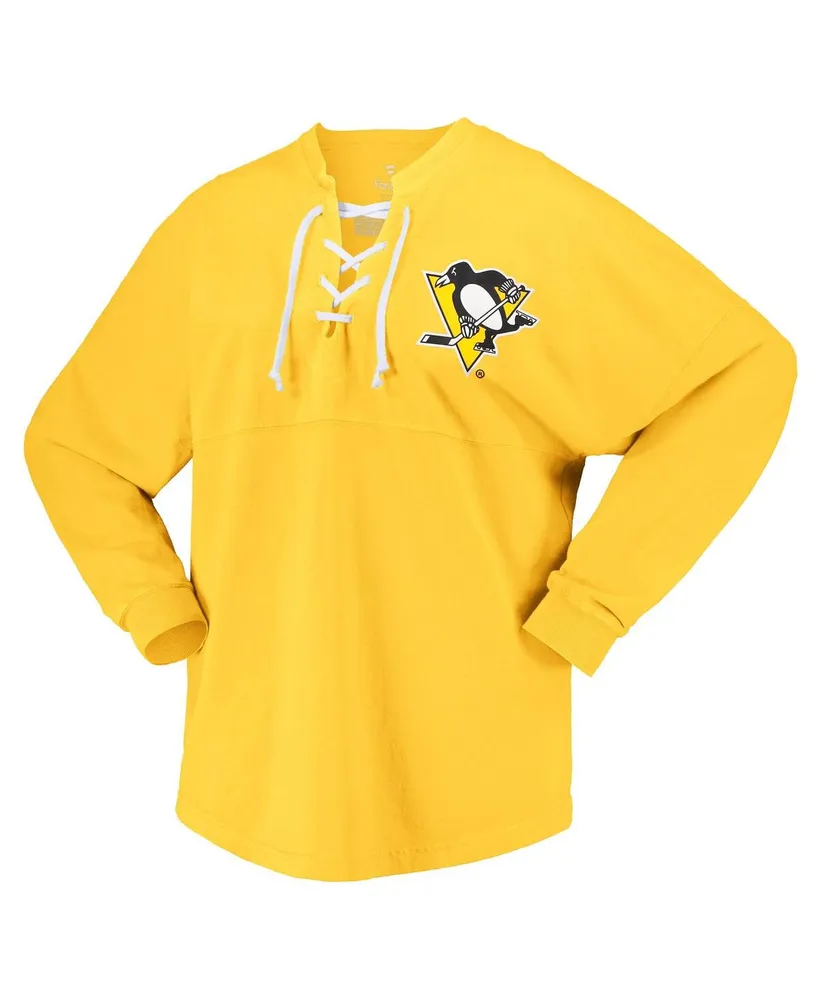 Women's Fanatics Gold Pittsburgh Penguins Spirit Lace-Up V-Neck Long Sleeve Jersey T-shirt
