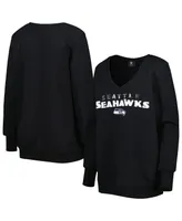 Women's Cuce Black Seattle Seahawks Sequin Logo V-Neck Pullover Sweatshirt