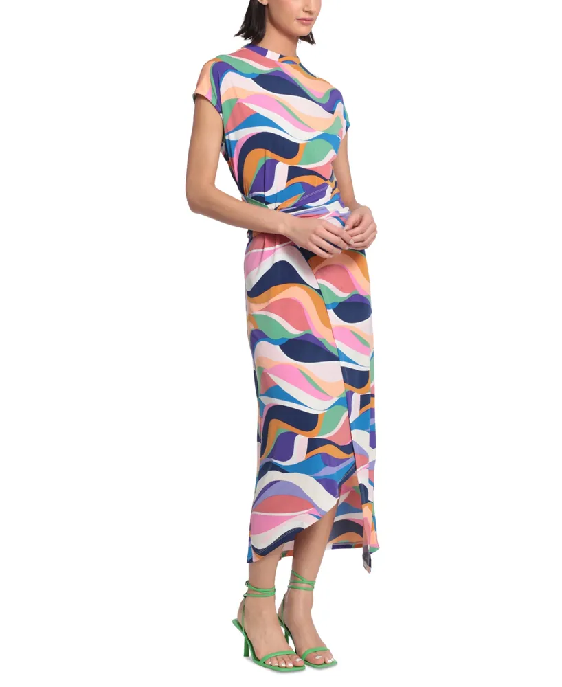 Donna Morgan Women's Printed Faux-Wrap Midi Dress