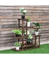 Outdoor Wooden Plant Flower Display Stand 6 Wood Shelf Storage Rack