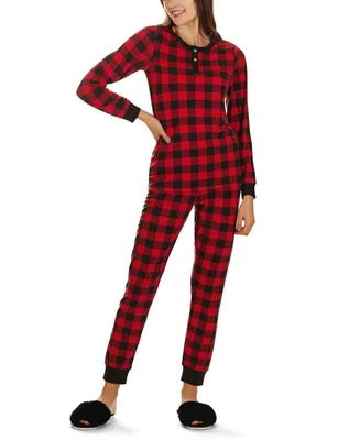 MeMoi Women's Buffalo Plaid Long Sleeve Tapered Bottom 2 Piece Pajama Set
