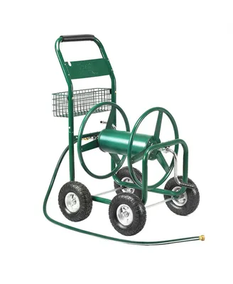 Costway Rolling Cart Heavy Duty With Steel Water Hose Holder With Basket