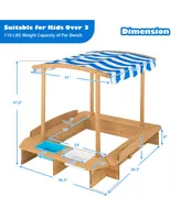 Kids Large Wooden Sandbox w/ 2 Bench Seats Outdoor Play Station for Children