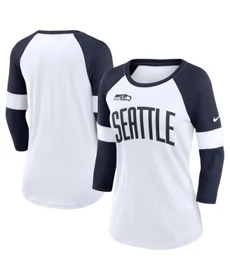Women's Nike Seattle Seahawks White, Heather College Navy Football Pride Raglan 3/4-Sleeve T-shirt