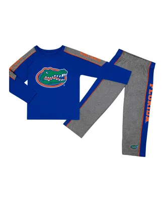 Toddler Boys and Girls Colosseum Royal Heather Gray Florida Gators Logo Raglan Long Sleeve T-shirt Pants Set