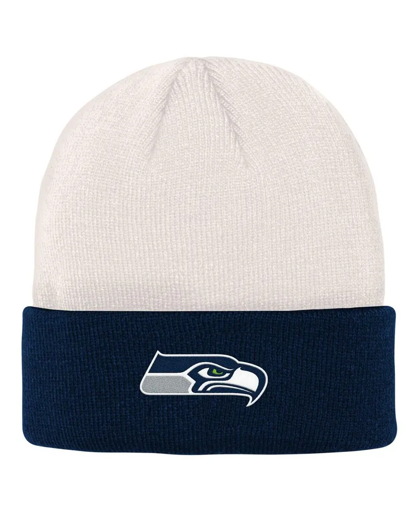 Big Boys Cream, College Navy Seattle Seahawks Bone Cuffed Knit Hat