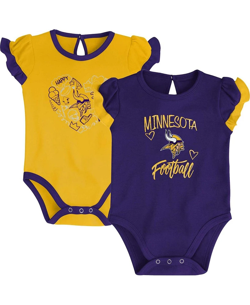 Newborn and Infant Boys and Girls Purple, Gold Minnesota Vikings Too Much Love Two-Piece Bodysuit Set