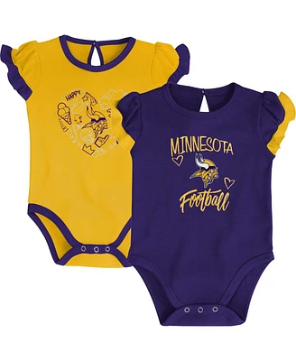 Newborn and Infant Boys and Girls Purple, Gold Minnesota Vikings Too Much Love Two-Piece Bodysuit Set