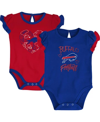 Newborn and Infant Boys Girls Royal, Red Buffalo Bills Too Much Love Two-Piece Bodysuit Set